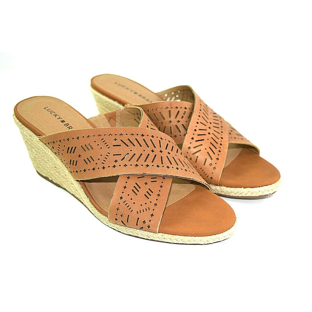 Lucky Brand Keela Women's Size 11 M Brown Leather Espadrilles Wedge Sandals